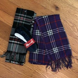 Two scarves and slipper socks